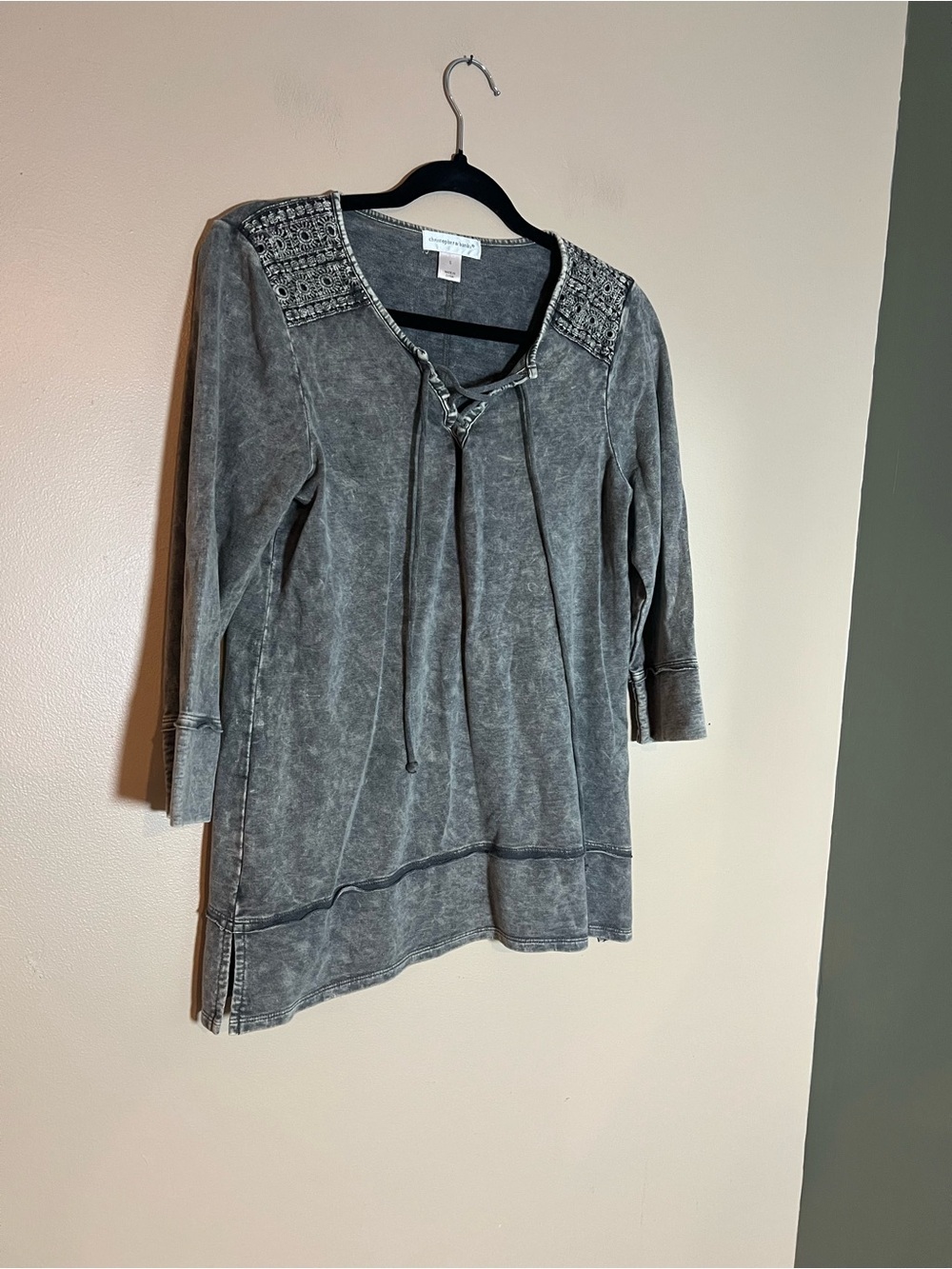 Christopher & Banks Womens Size S Grey V Neck 3/4 Sleeve Tunic Top